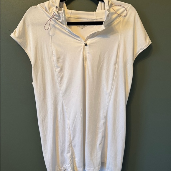Athleta Hooded Short-Sleeve Pullover with 1/4 Zipper XLT White - Picture 1 of 6